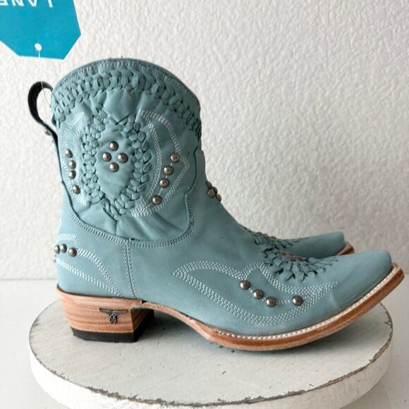 Lane COSSETTE Womens Cowboy Bootie 7.5 Blue Leather Cowgirl Western Ankle Boots - Picture 2 of 13